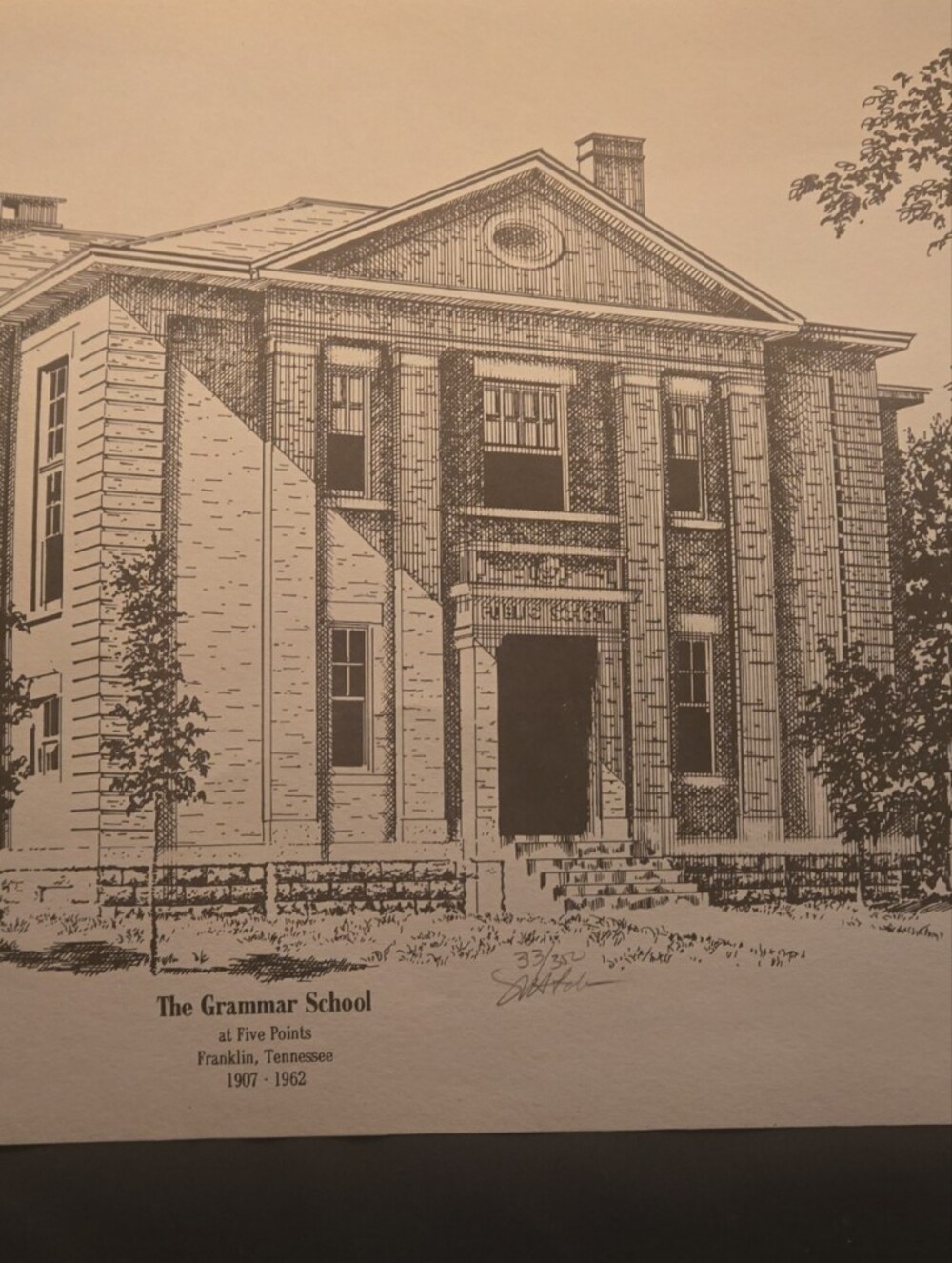 The Grammar School Architectural Art Print in Black and Cream